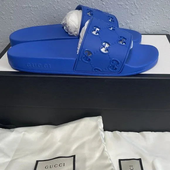 Gucci Slide GG Blue Men’s Sandals Slip On Slides Size UK US Dust  Bags